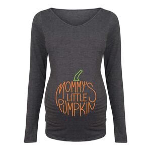 Instant Message "Mommy's Little Pumpkins" Maternity Tee Long Sleeve Gray Medium